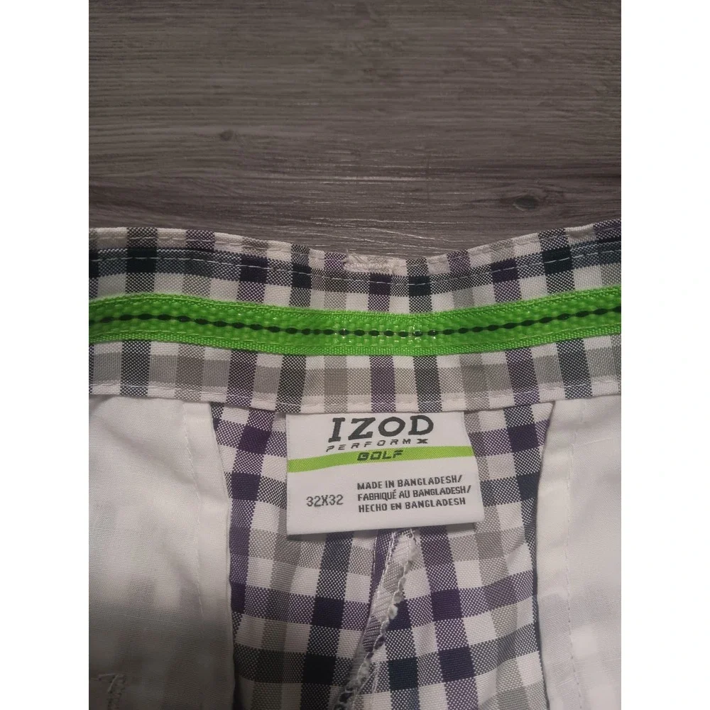 Izod Men's Black‎ Purple Gray Gingham Plaid Golf Pants Size 32x32 Actual 32x31